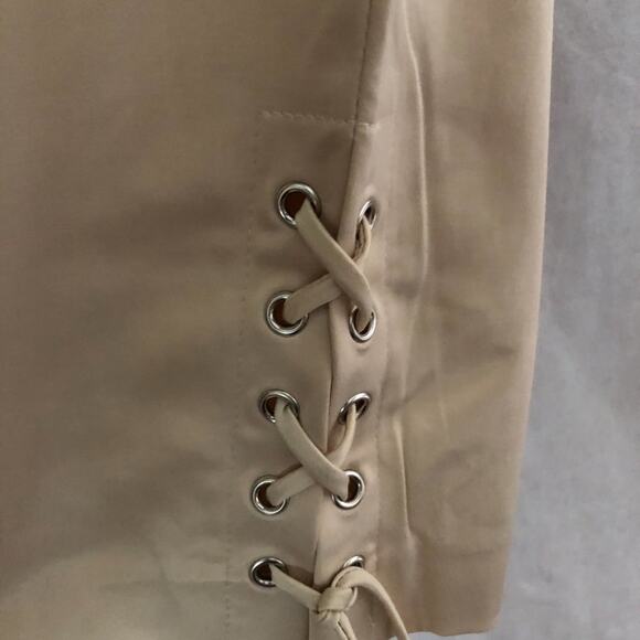 Cache Lace Up Bottom Satin Sheen Crop Pant Cotton Blend Stretch New NWT $98